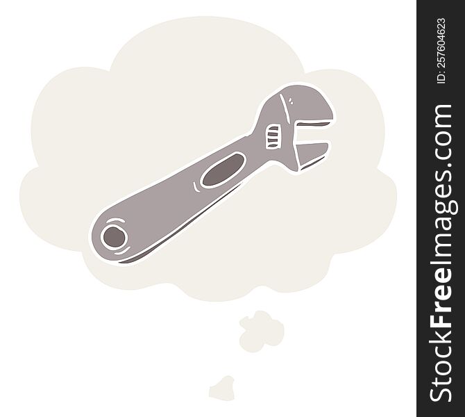 cartoon spanner with thought bubble in retro style