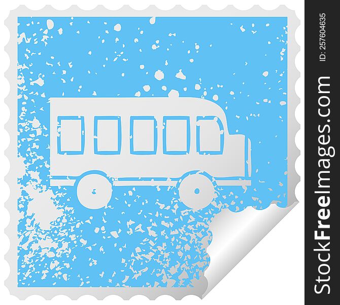 distressed square peeling sticker symbol school bus