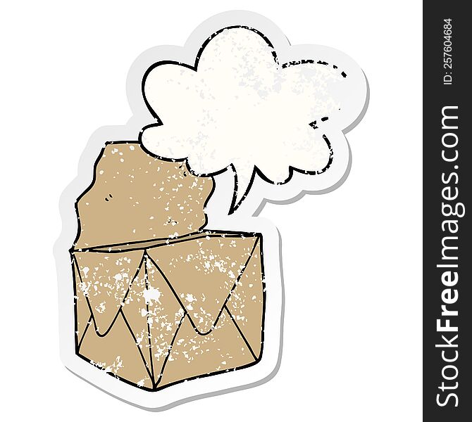 cartoon package and speech bubble distressed sticker