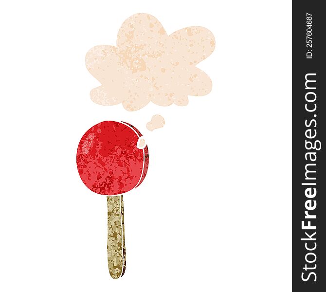 Cartoon Lollipop And Thought Bubble In Retro Textured Style