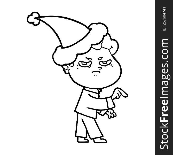 Line Drawing Of A Angry Man Wearing Santa Hat