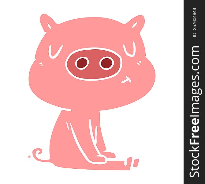 Flat Color Style Cartoon Content Pig Meditating