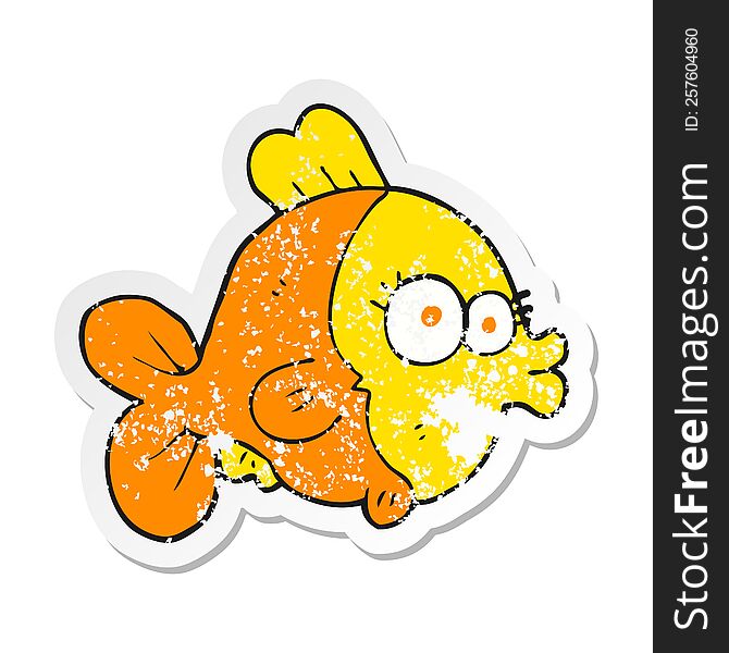 retro distressed sticker of a funny cartoon fish