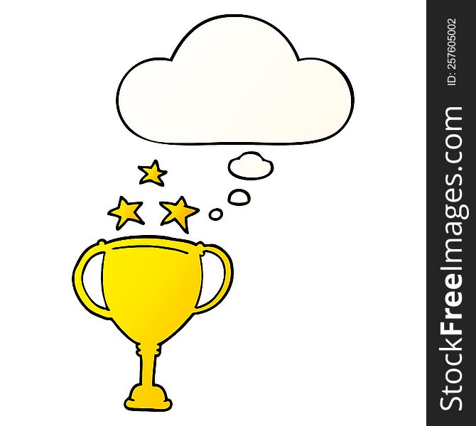 cartoon sports trophy with thought bubble in smooth gradient style