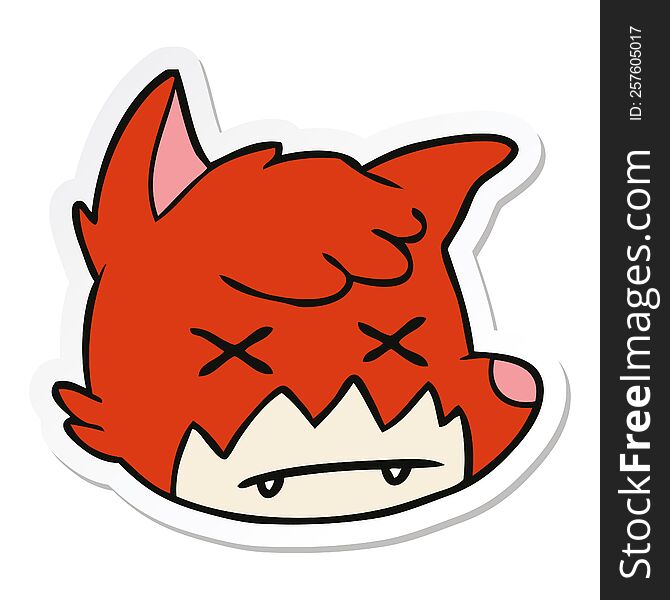 Sticker Of A Cartoon Dead Fox Face