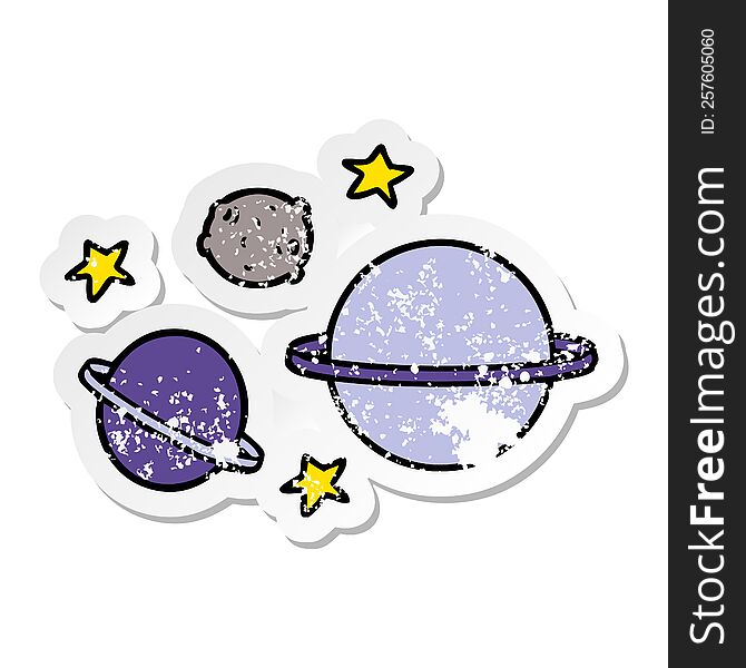 distressed sticker of a cartoon planets