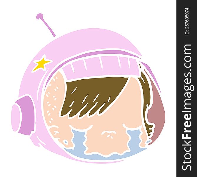 Flat Color Style Cartoon Astronaut Face Crying