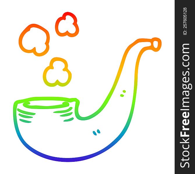 Rainbow Gradient Line Drawing Cartoon Smoking Pipe
