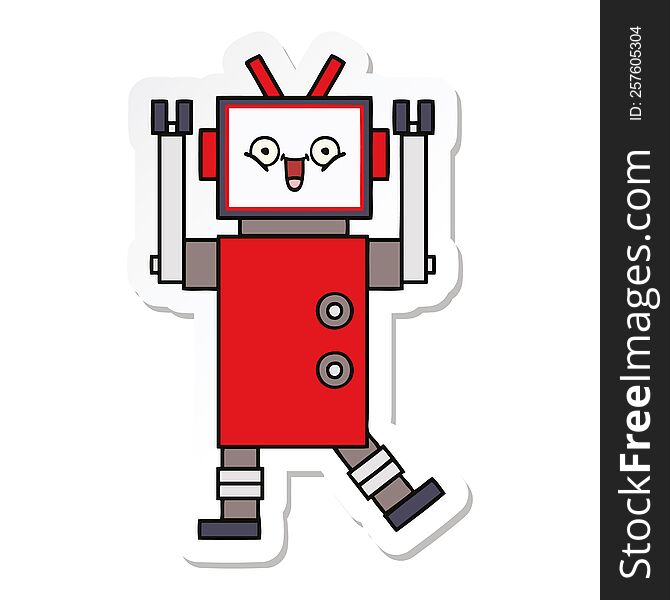 Sticker Of A Cute Cartoon Happy Robot