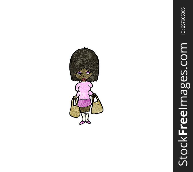 cartoon woman with shopping bags