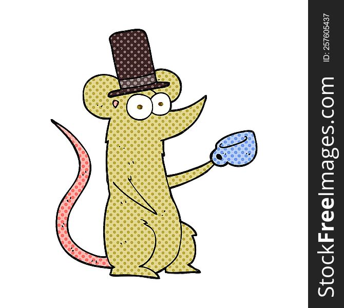 freehand drawn cartoon mouse with cup and top hat