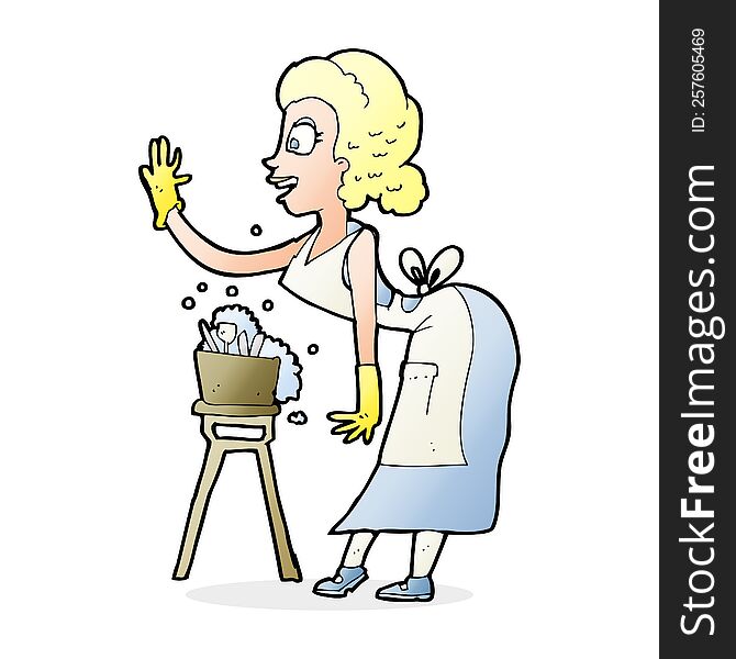 Cartoon Housewife Washing Up