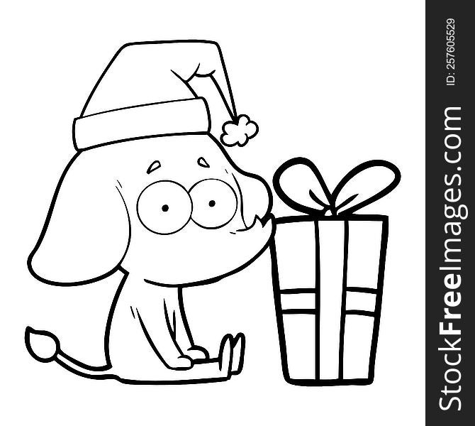 cartoon unsure elephant sat on floor with christmas present. cartoon unsure elephant sat on floor with christmas present