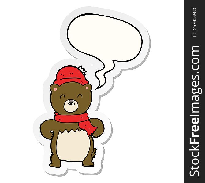 Cute Cartoon Bear And Speech Bubble Sticker