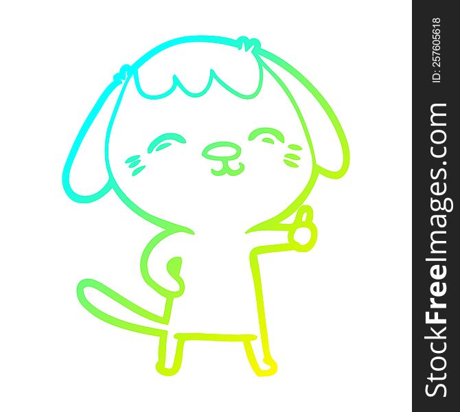 cold gradient line drawing of a happy cartoon dog giving thumbs up sign