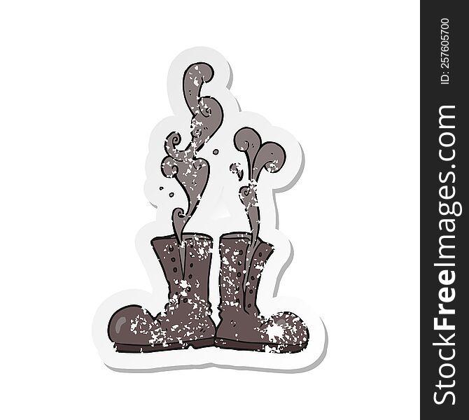 Retro Distressed Sticker Of A Cartoon Steaming Army Boots