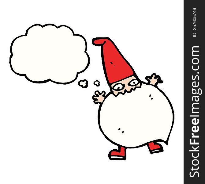 Cartoon Tiny Santa With Thought Bubble