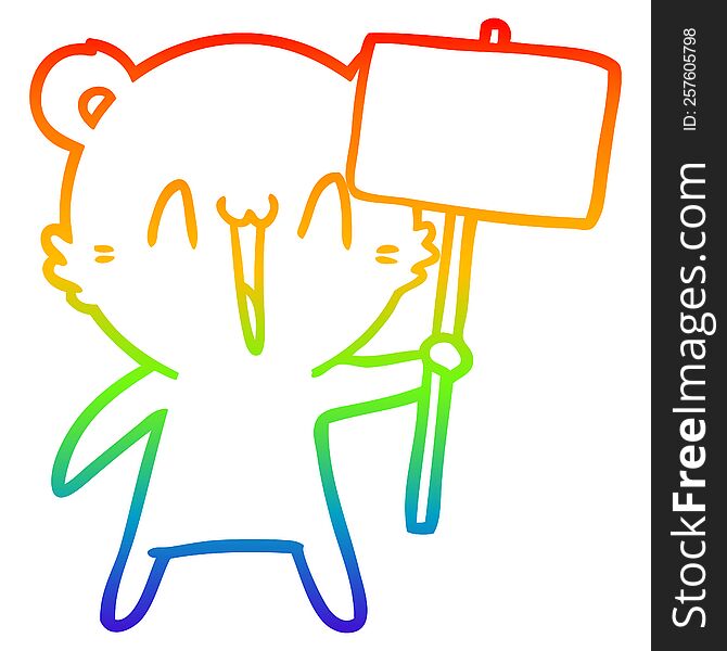 Rainbow Gradient Line Drawing Happy Bear Cartoon