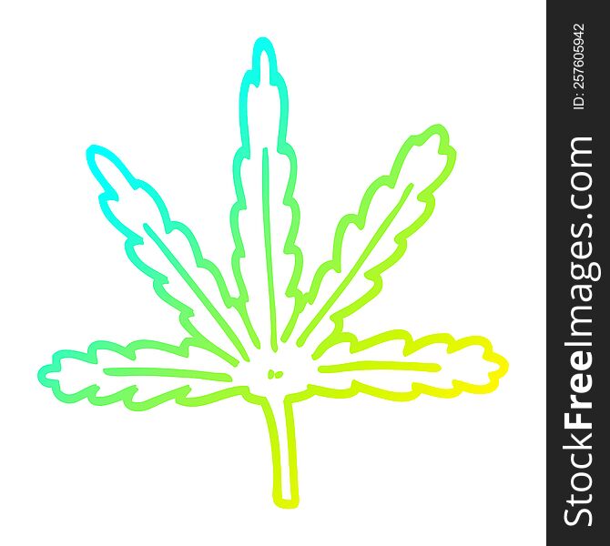Cold Gradient Line Drawing Cartoon Marijuana Leaf