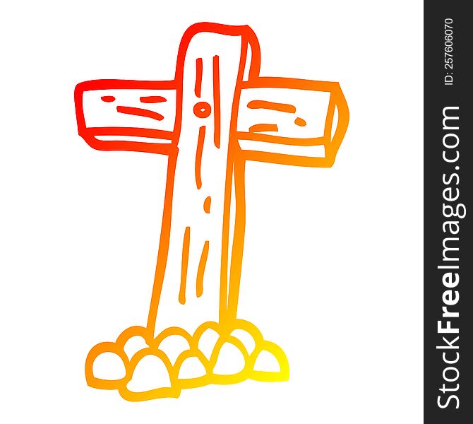 warm gradient line drawing cartoon wooden cross