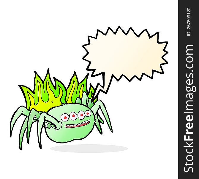 cartoon spooky spider with speech bubble