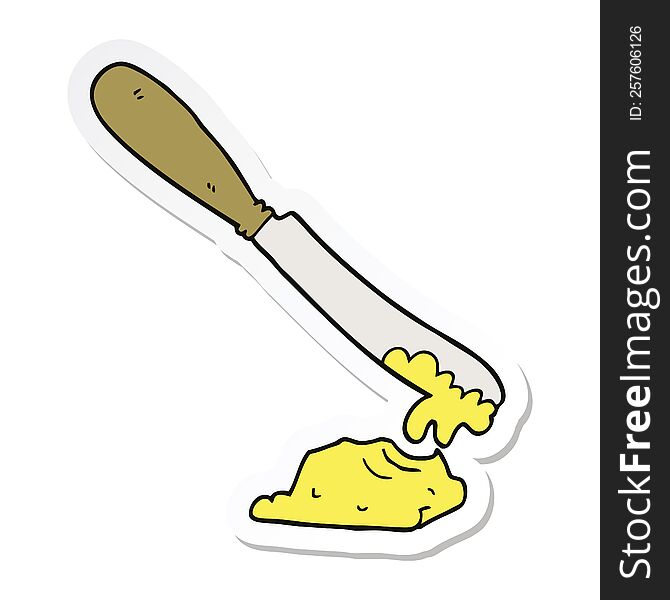 sticker of a cartoon knife spreading butter