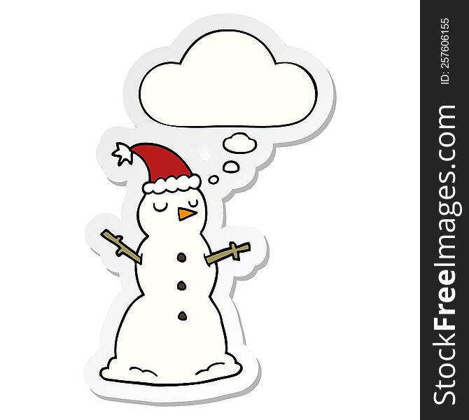 cartoon snowman with thought bubble as a printed sticker