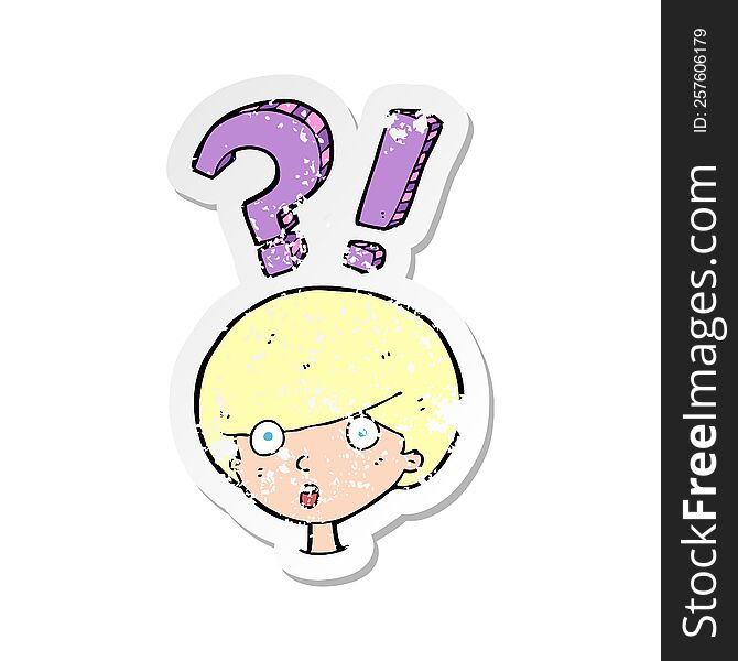 Retro Distressed Sticker Of A Cartoon Startled Boy