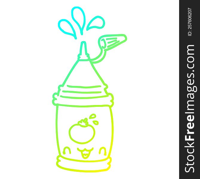Cold Gradient Line Drawing Cartoon Ketchup Bottle