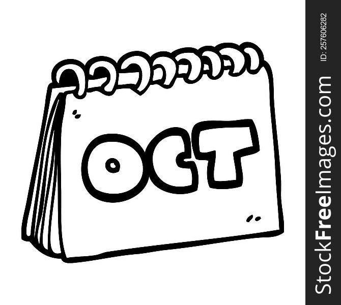 line drawing cartoon calendar showing month of october
