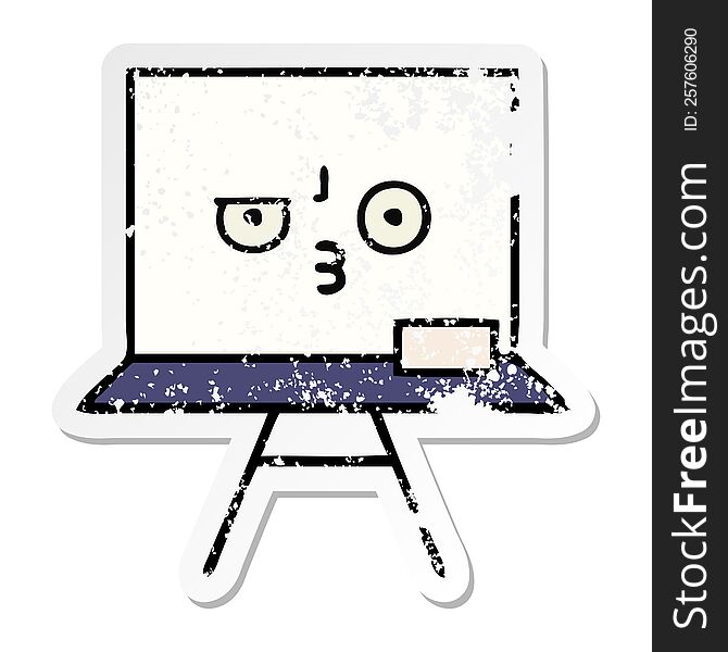 Distressed Sticker Of A Cute Cartoon White Board