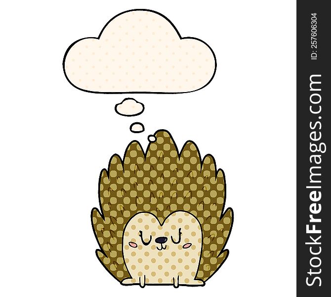 cute cartoon hedgehog with thought bubble in comic book style
