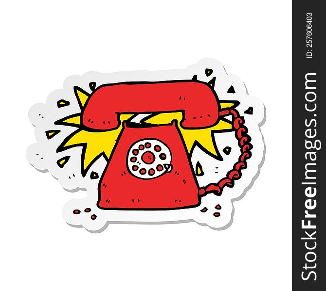 sticker of a cartoon ringing telephone