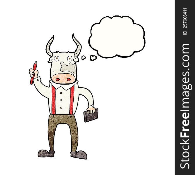 freehand drawn thought bubble textured cartoon bull man