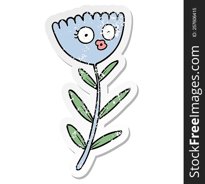 Distressed Sticker Of A Cartoon Flower Dancing