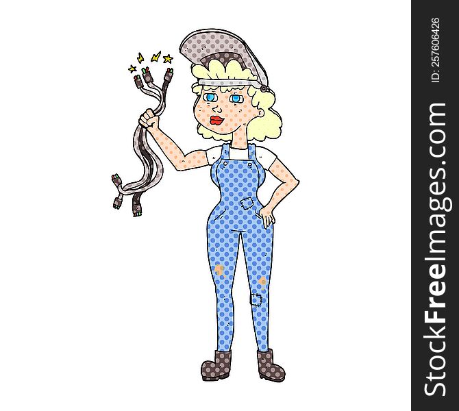 freehand drawn cartoon electrician woman
