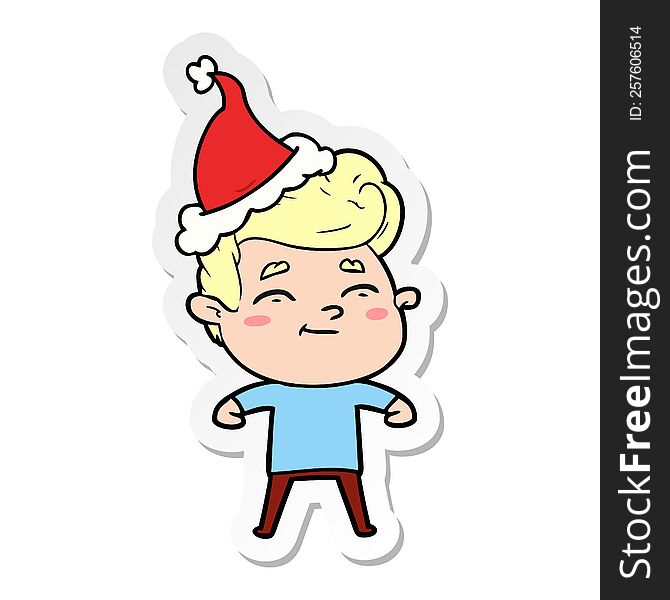 Happy Sticker Cartoon Of A Man Wearing Santa Hat
