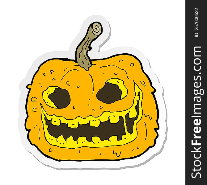 Sticker Of A Cartoon Spooky Pumpkin