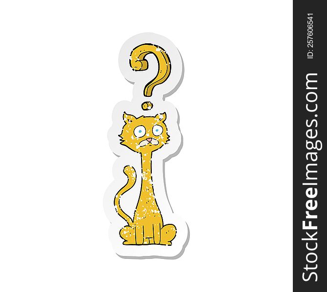 Retro Distressed Sticker Of A Cartoon Curious Cat