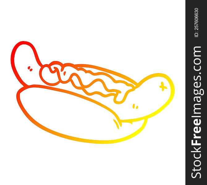 warm gradient line drawing of a fresh tasty hot dog