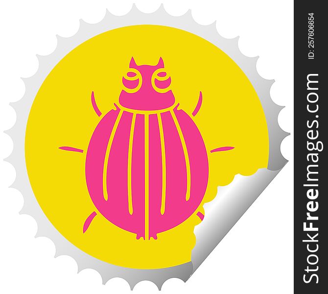 Quirky Circular Peeling Sticker Cartoon Beetle