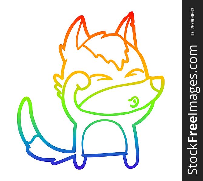 Rainbow Gradient Line Drawing Cartoon Wolf Pouting