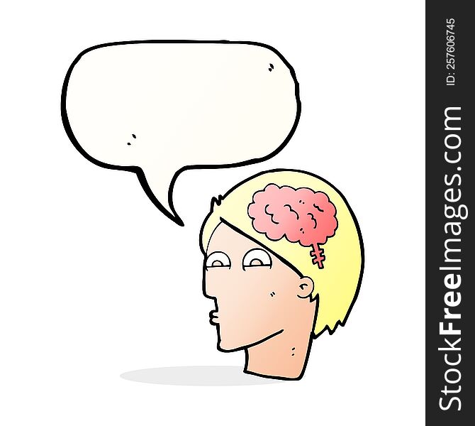 Cartoon Head With Brain Symbol With Speech Bubble