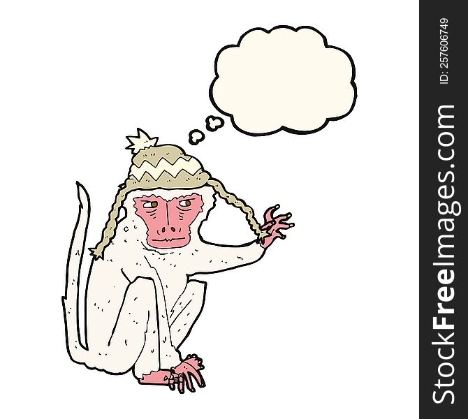 Cartoon Monkey Wearing Hat With Thought Bubble