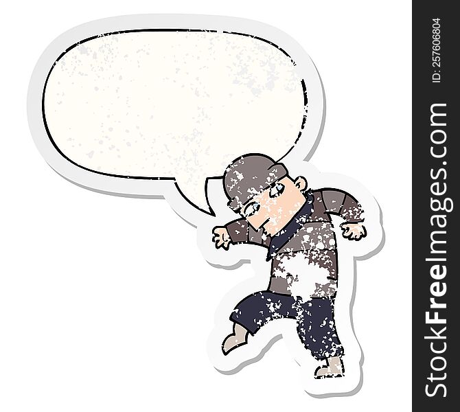 Cartoon Sneaking Thief And Speech Bubble Distressed Sticker