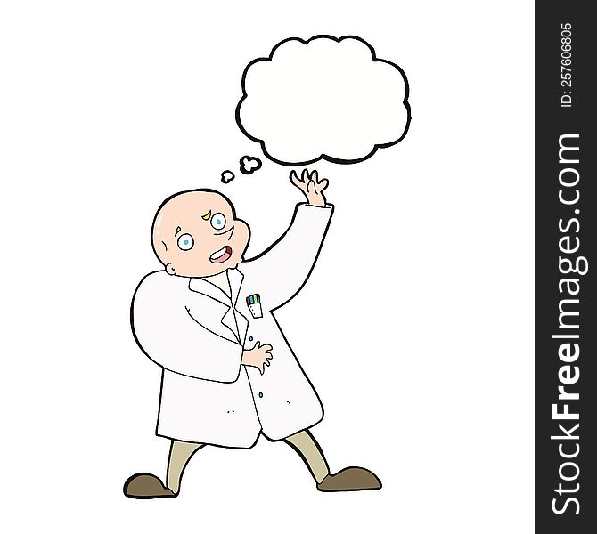 cartoon mad scientist with thought bubble