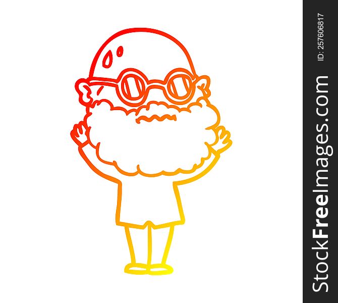 warm gradient line drawing cartoon worried man with beard and spectacles