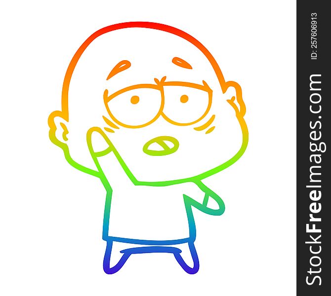Rainbow Gradient Line Drawing Cartoon Tired Bald Man
