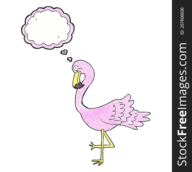freehand drawn thought bubble textured cartoon flamingo