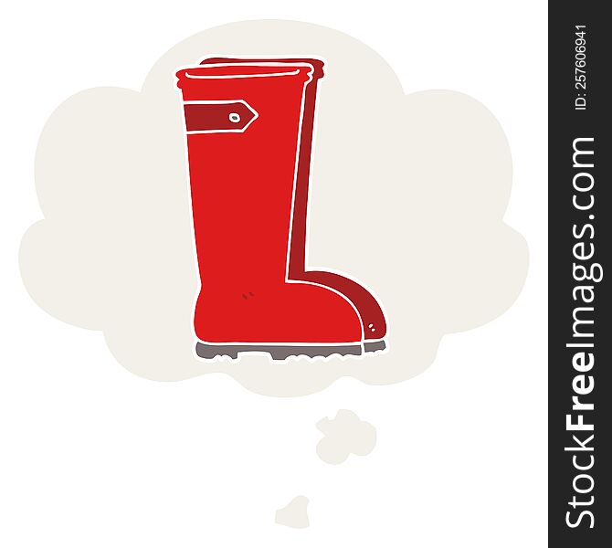 cartoon wellington boots with thought bubble in retro style